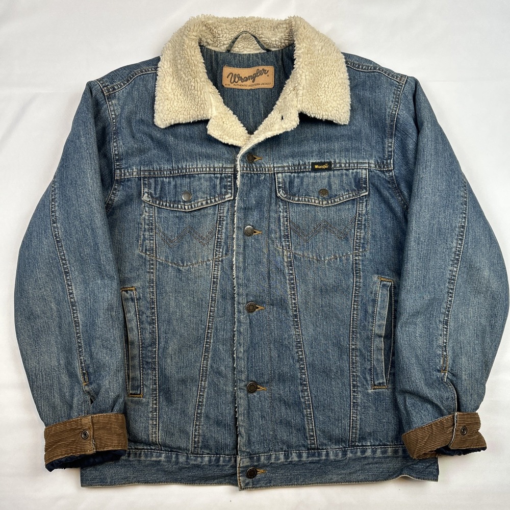 VTG Wrangler Mens Western Denim Jacket Sz S Sherpa Lined Corduroy Collar M-159